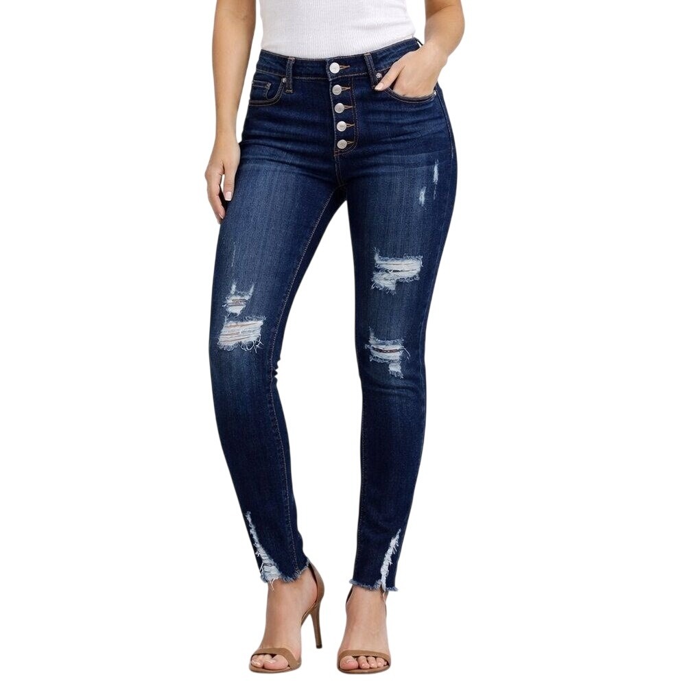 *NWT* Indigo Rein‎ Skinny Jeans Juniors 5 Distressed Button Fly Curvy High Rise